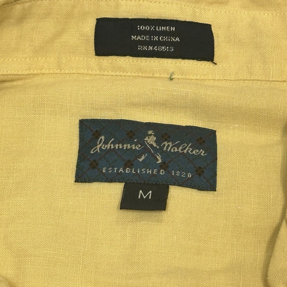 Johnny Walker Mens M 100% Linen Long‎ Sleeve Shirt Button Down Yellow Easter - Picture 6 of 9